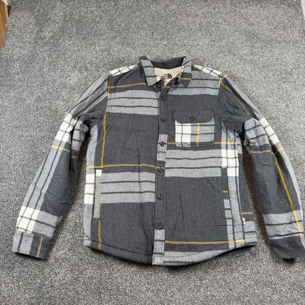 The North Face Campshire Shirt Jacket Men Medium Gray Plaid Sherpa Lined Shacket